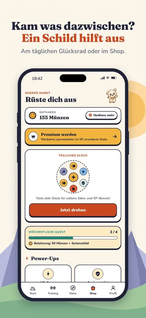 Kam was dazwischen? Ein Schild hilft aus — Am täglichen Glücksrad oder im Shop.
