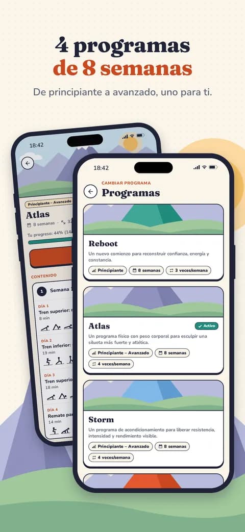 4 programas de 8 semanas — De principiante a avanzado, uno para ti.
