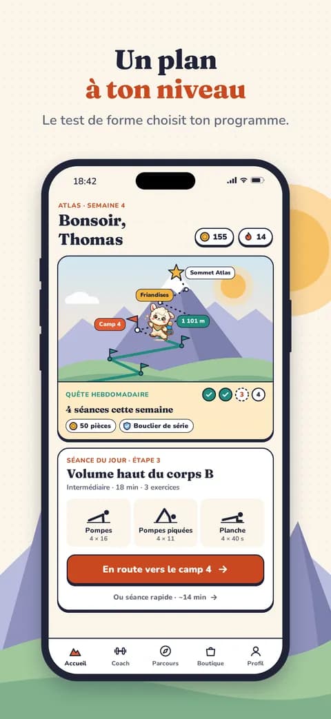 Un plan à ton niveau — Le test de forme choisit ton programme.