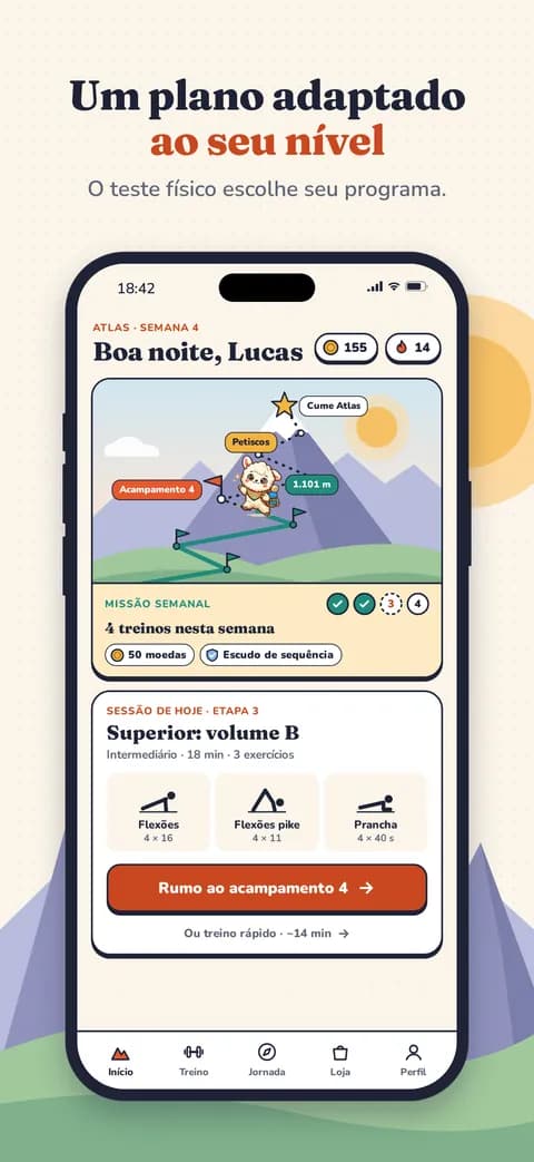 Um plano adaptado ao seu nível — O teste físico escolhe seu programa.