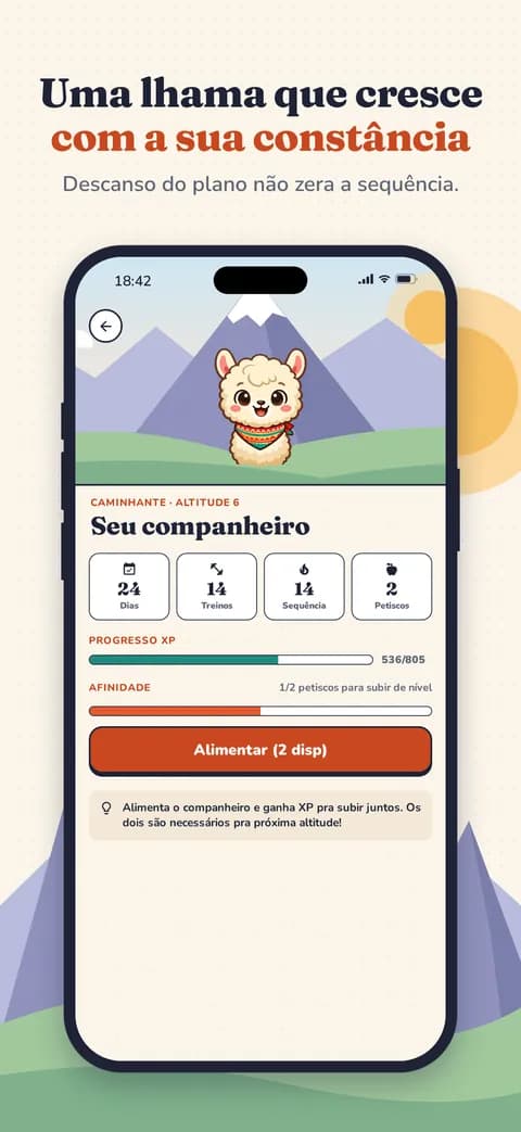 Uma lhama que cresce com a sua constância — Descanso do plano não zera a sequência.